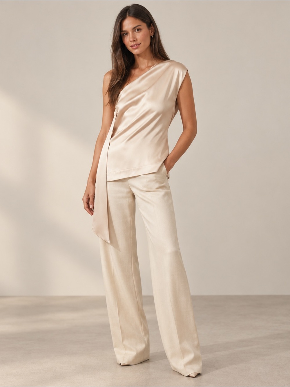 Reiss Etta Atelier NWT Chic One-Shoulder Drape back Italian Satin Top.